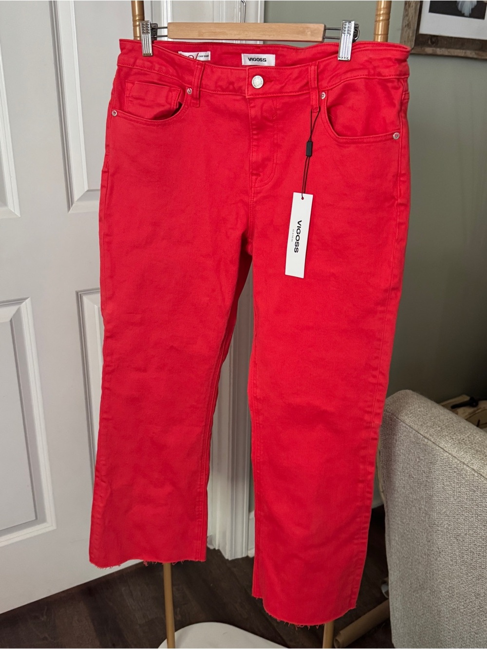 Vigoss Bright Red Cropped Boot Jeans